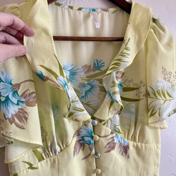Urban Outfitters Size Medium Heartmelter Floral Midi Party Dress - Yellow Button - Picture 5 of 15